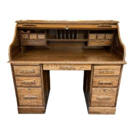 Late 20 Century Hardwood Oak Roll Top Desk