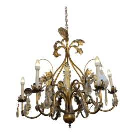 Contemporary French Provincial Six Light + Crystal Gold Finish Chandelier