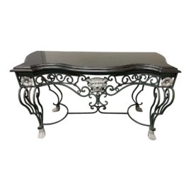 Maison Jenson Style Contemporary Marble Top + Iron Base Console