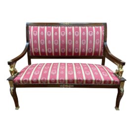 Early 20th Century Empire Brass Sphinx + Wood Settee