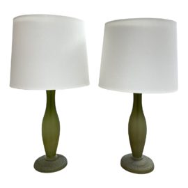 Angelo Donghia Murano Green Apple Frosted Glass Table Lamps - a Pair
