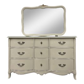 1960's Mid 20th Century French Provincial Cream Painted Dresser + Mirror