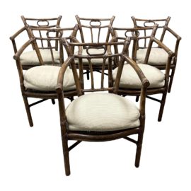 Late 20th Century McGuire Furniture Delfino Dining Arm Chairs, Set of Six