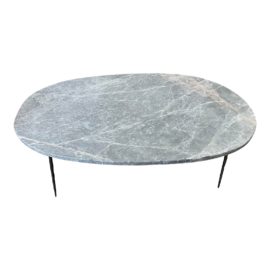 Oval Marble Top + Hammered Metal Base Coffee Table
