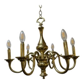 Mid 20th Century Brass 6 Light Chandelier With Shades