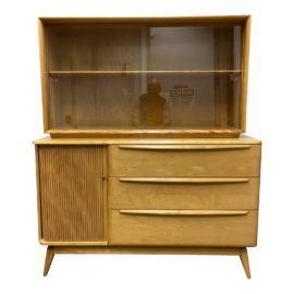 Mid 20th Century Heywood Wakefield Maple Tambour Door Sideboard Credenza Buffet and Hutch