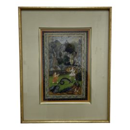 Custom Framed Hand Painted Indian Illustration - Figures & Serpent in the Forest