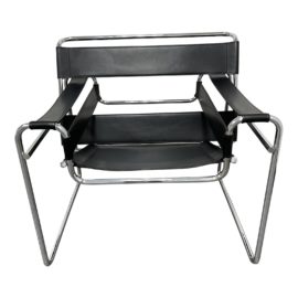 Marcel Breuer Wassily-Style Black Leather & Chrome Arm Chair