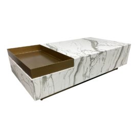 NEW Custom Design Faux Marble + Brushed Bronze Tray Coffee Table