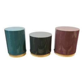 NEW Custom Design Lacquer + Bamboo Stool/Pedestals, Set of Three