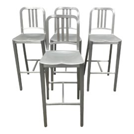 Design Within Reach Emeco Navy 111 Brushed Aluminum Bar Stools - Set of Four. Original Price: $1,380