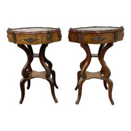 Mid 20th Century French Provincial Pink Tufted Display Case Side Tables - a Pair