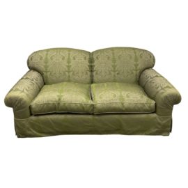 Therien Studio Apple Green + Bronze Damask Silk Sofa