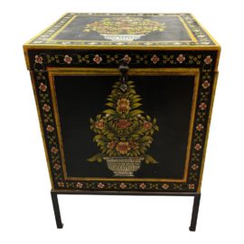 Late 20th Century Rustic European Hand Painted Floral Box + Stand