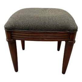Bernhardt Furniture Custom Gray Fabric + Mahogany Stool