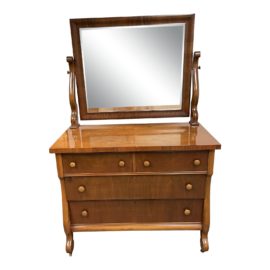 Mid 20th Century Reinert & Riley Tiger Flame Oak Four Drawer Highboy