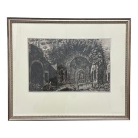 Early 20th Century Overgrown Architectural Arched Setting Lithograph