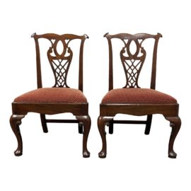 Chippendale Harp Splat + Mohair Side Chairs - a Pair