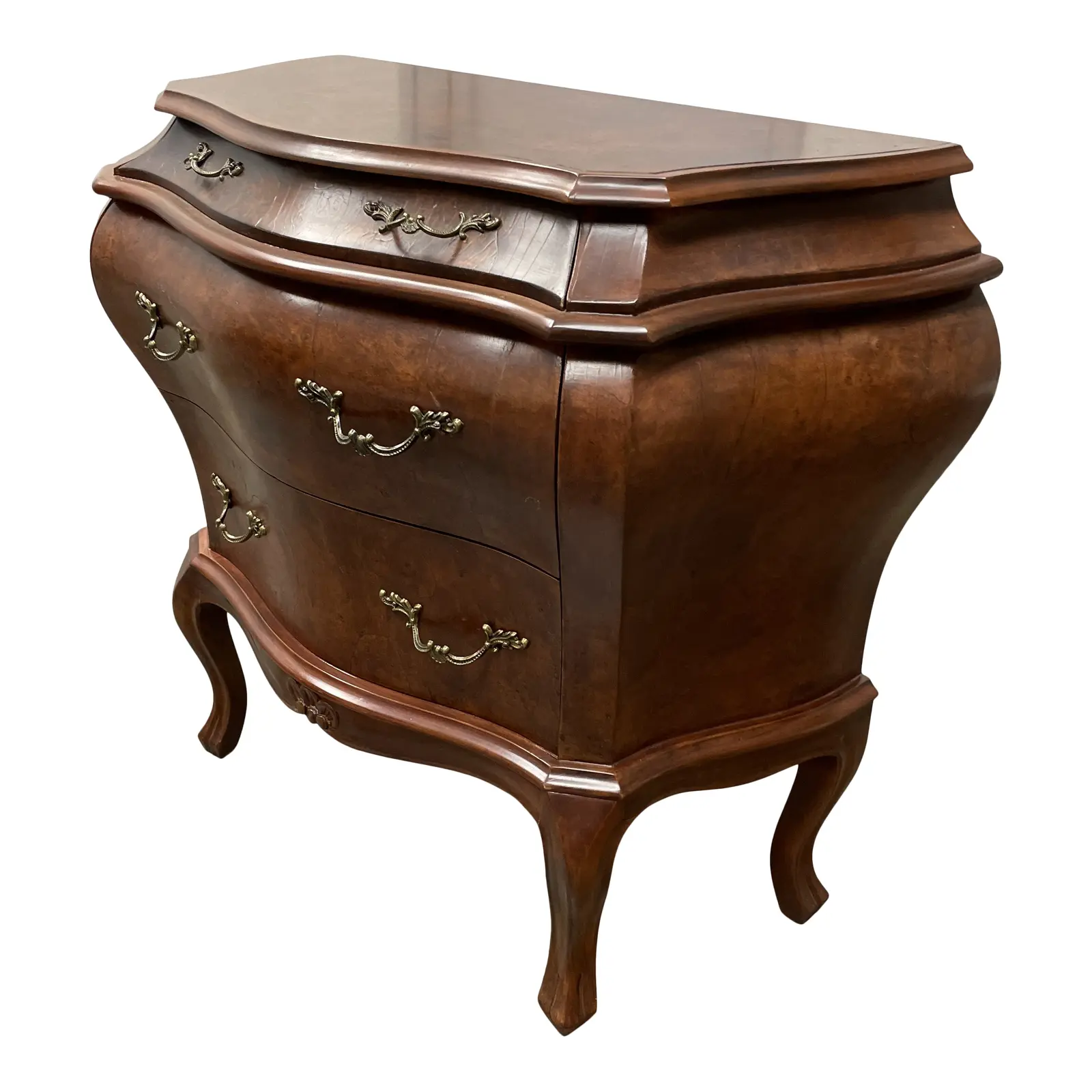 Late 20th Century French Influenced Three Drawer Bombe Chest