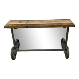 Anthem Reclaimed Wood + Mirrored Industrial Counter Top Cart on Wheels