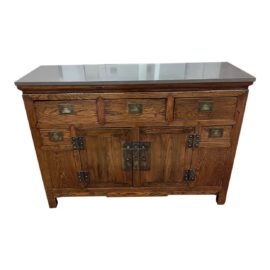 Early 20th Century Asian Elm Marble Top Sideboard. Original Price: $4,000