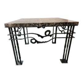 Late 20th Century Handcrafted Wrought Iron + Granite Table