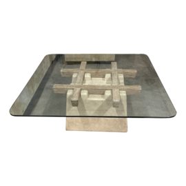 Late 20th Century South Western Rustic Wood + Glass Top Coffee Table