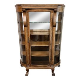 Mid 20th Century Tiger Oak Curved Glass Display Cabinet