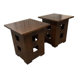 Stickley Furniture Rift Cut Oak Pedestal Side Table - a Pair
