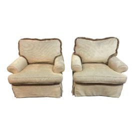 A. Rudin Custom Celadon Swivel Arm Chairs - a Pair