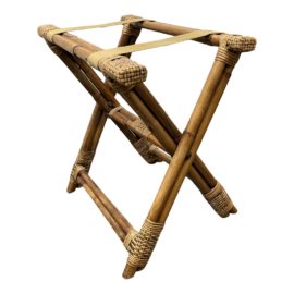 Late 20th Century McGuire Style Rattan + Leather Luggage Rack