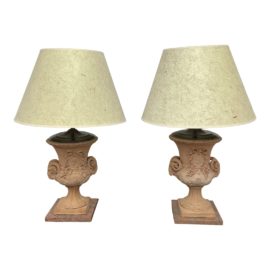 Late 20th Century Terracotta Ram's Head Table Lamps - a Pair