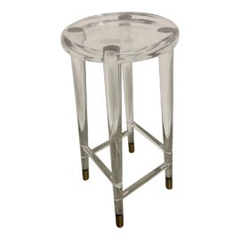 Made Goods Clear Lucite Round Backless + Gold Feet Barstool. Original Price: $850