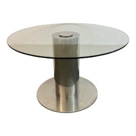 Late 20th-Century Custom Design Oiled Chrome + Glass Round Table