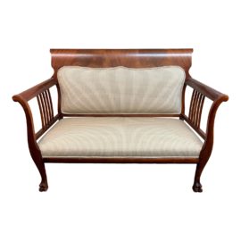 Antique Flame Mahogany Upholstered Settee