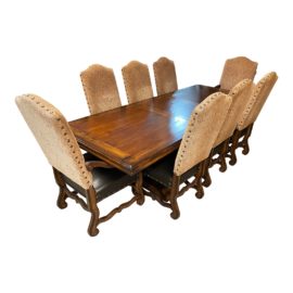 Tuscan Style Extension Dining Table + Eight Chairs Set
