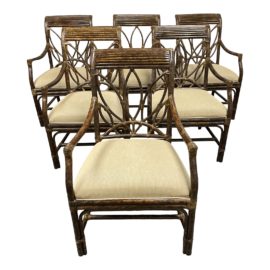 Bernhardt Furniture Upholstered Rattan Arm Chair - Set of Six