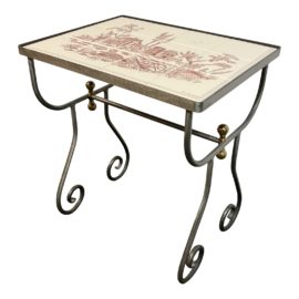Pierre Deux Iron + Painted Tile Side Table, Signed by Artist. Original Price: $1,876