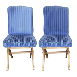 Pierre Deux Cornflower Blue Striped Velvet Slipper Chairs - a Pair. Original Price: $2,196