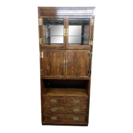 Late 20th Century Henredon Scene One Campaign Lighted Cabinet
