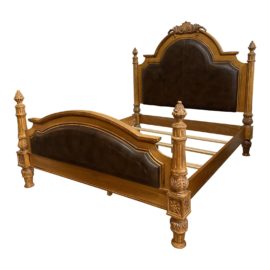 California King Drexel Heritage Villa Santina Collection Leather + Maple Bed Frame