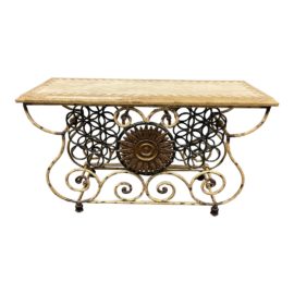 Late 20th Century Rustic European Wrought Iron Wine Storage Console