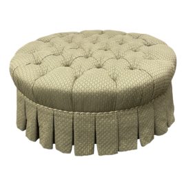 Ethan Allen Colette Green Tufted + Pleated Ottoman