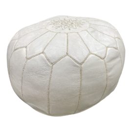 Moroccan Style Ivory Leather Pouf