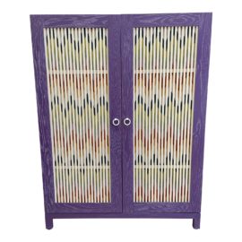 Custom Design Slatted Purple + Schumacher Chevron Fabric Clothing Armoire. Original Price: $8,000