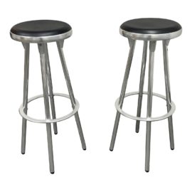 Indescasa Chrome + Black Leather Bar Stools - a Pair