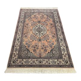 Hand-Knotted Dusty Rose and Gray Area Wool Rug