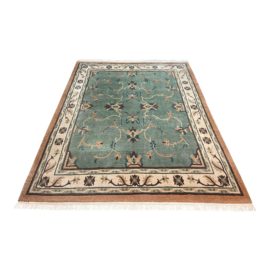 Tibetan Hand Knotted Green + Brown Wool Rug  - 8′ × 10′