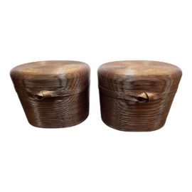 Rare Vintage Pencil Reed Side Tables, a Pair