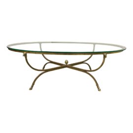 Late 20th Century Oval Base + Glass Top Coffee Table
